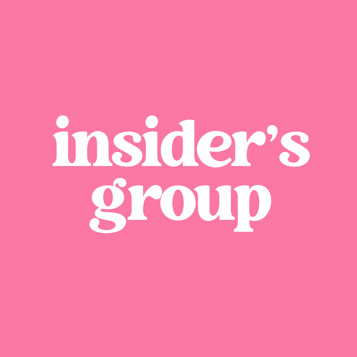 Pink square graphic with the words insider's group in white in vintage font